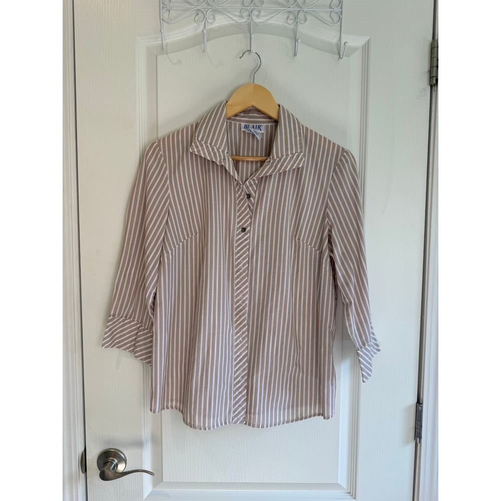 Blair Stripe Button‎ Front Shirt Women's Small Roll Tab Career Coastal Classic - Picture 2 of 9